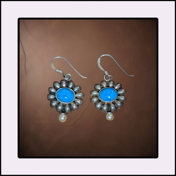 Jewelry - .925 Silver and Blue Stone Floral Earrings